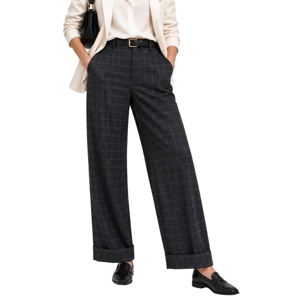 Ralph Lauren Purple Label 100% Cashmere Wide Leg Plaid Pants Womens Size 8 NWT